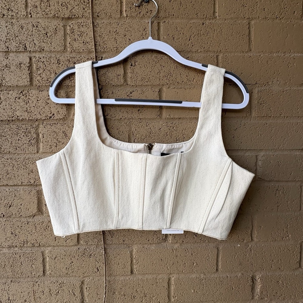 NWT's 7 For All Mankind Corset Top Zip Closure Sleeveless Fitted Ecru Size S
